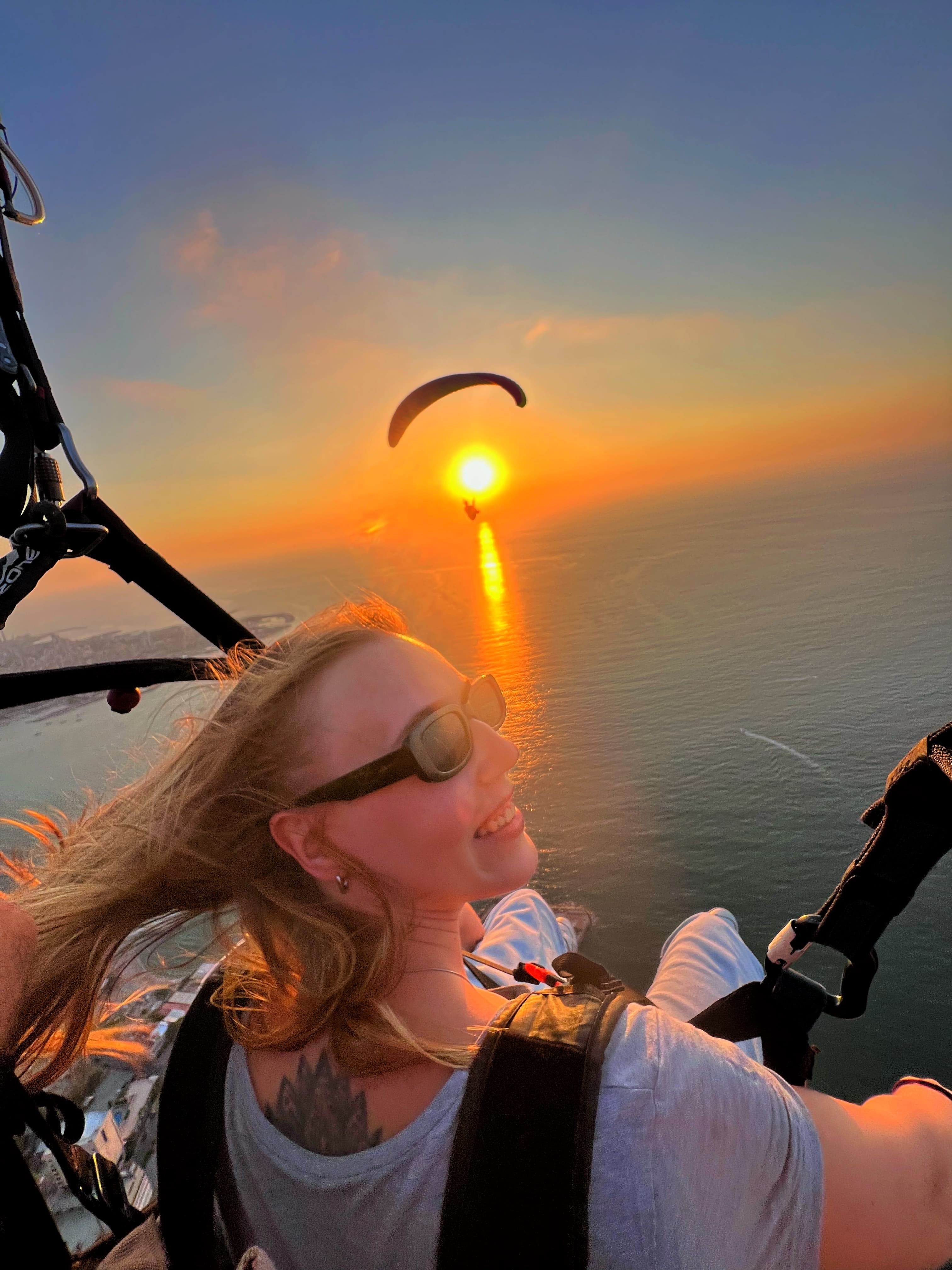 Aerial view of Jounieh coastal city and Mediterranean from paraglider